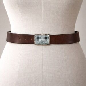 Gap Women's Brown Leather Belt Blue Rhinestone Buckle Genuine Italian Leather